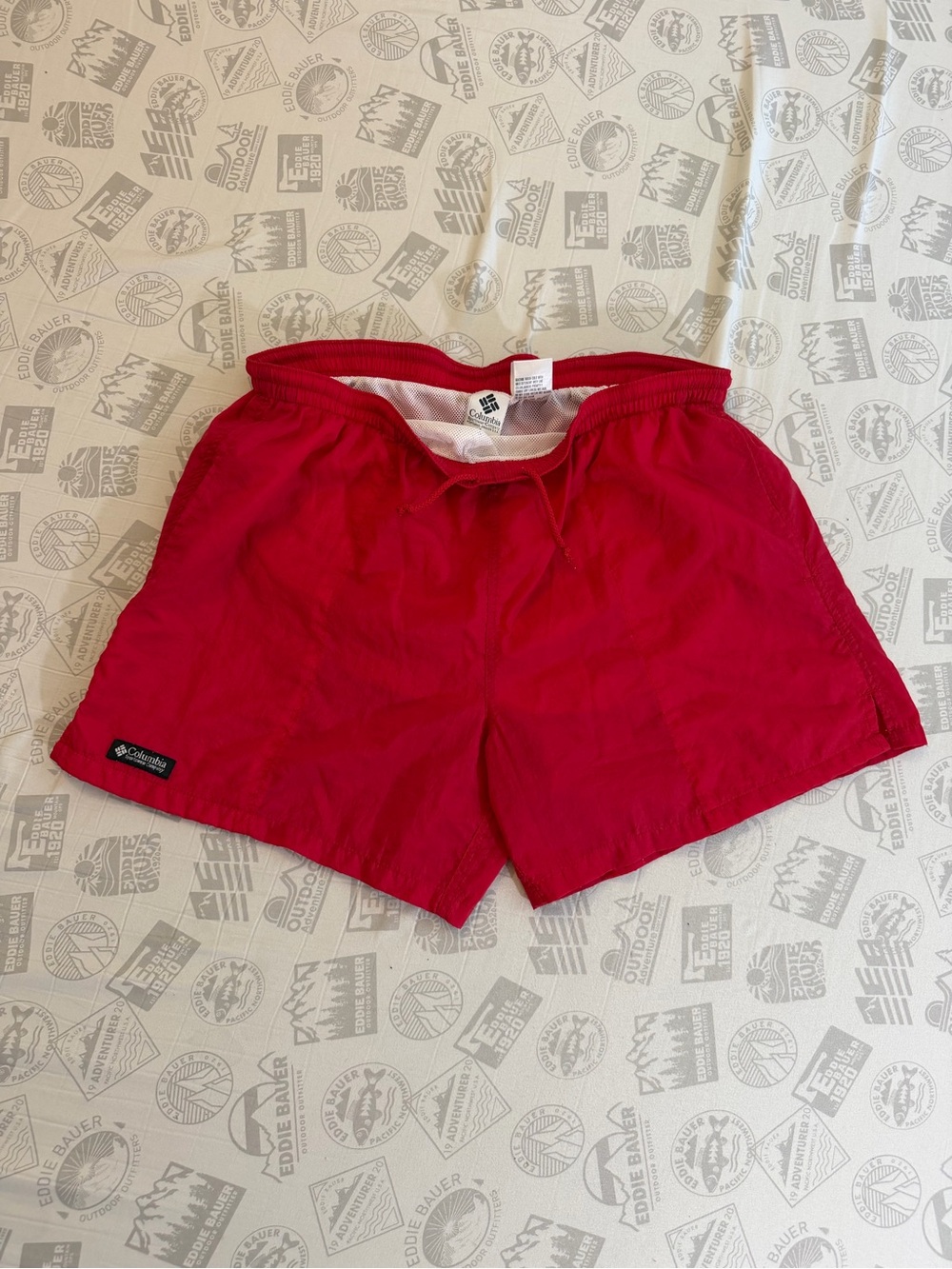 Vintage Columbia Men's Sz Large Red Swim Shorts Pockets Elastic Mesh Lining